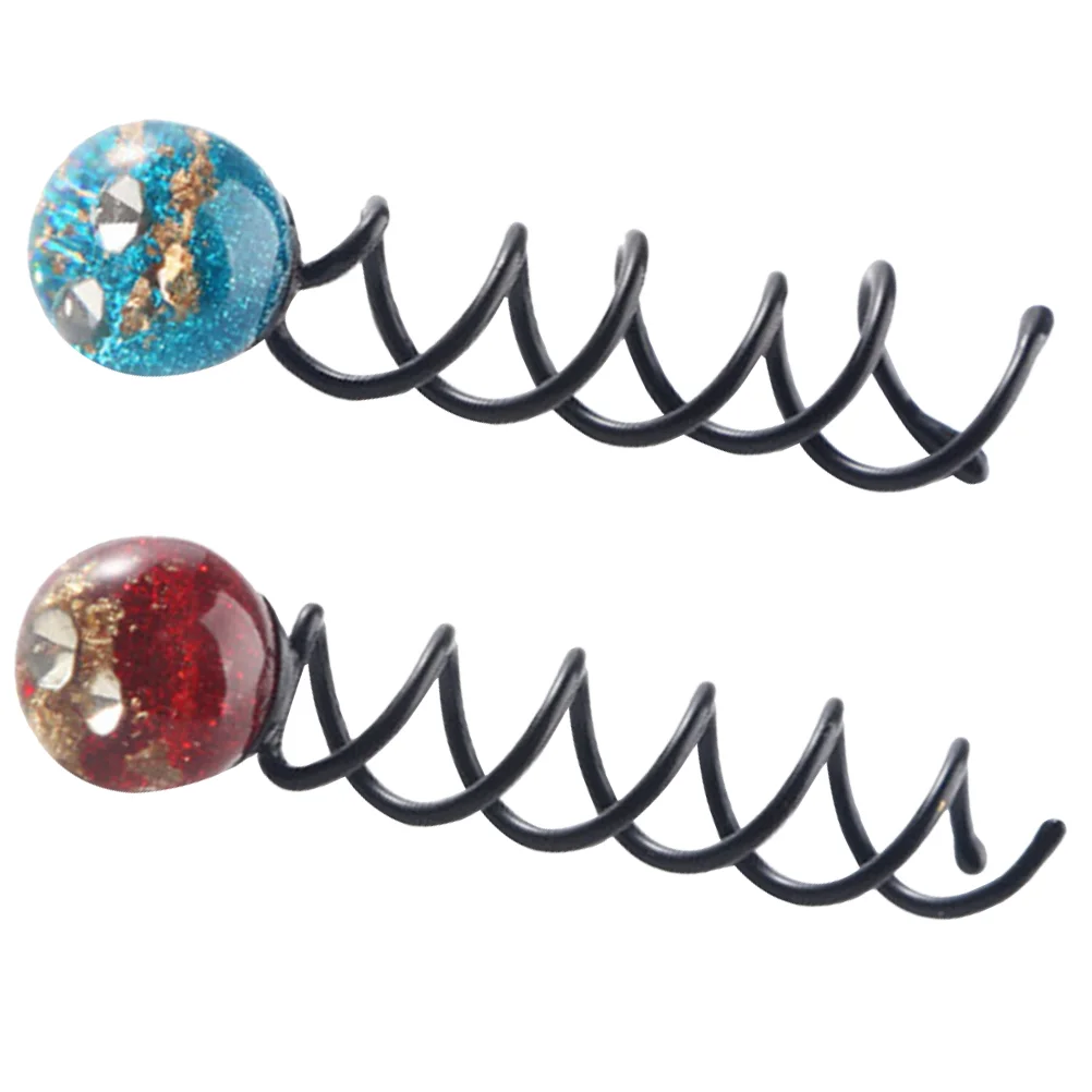 

2 Pcs Korean Style Ball Head Lazy Spiral Clamp Hair Iron Bun Clip Pin for Buns Barrettes