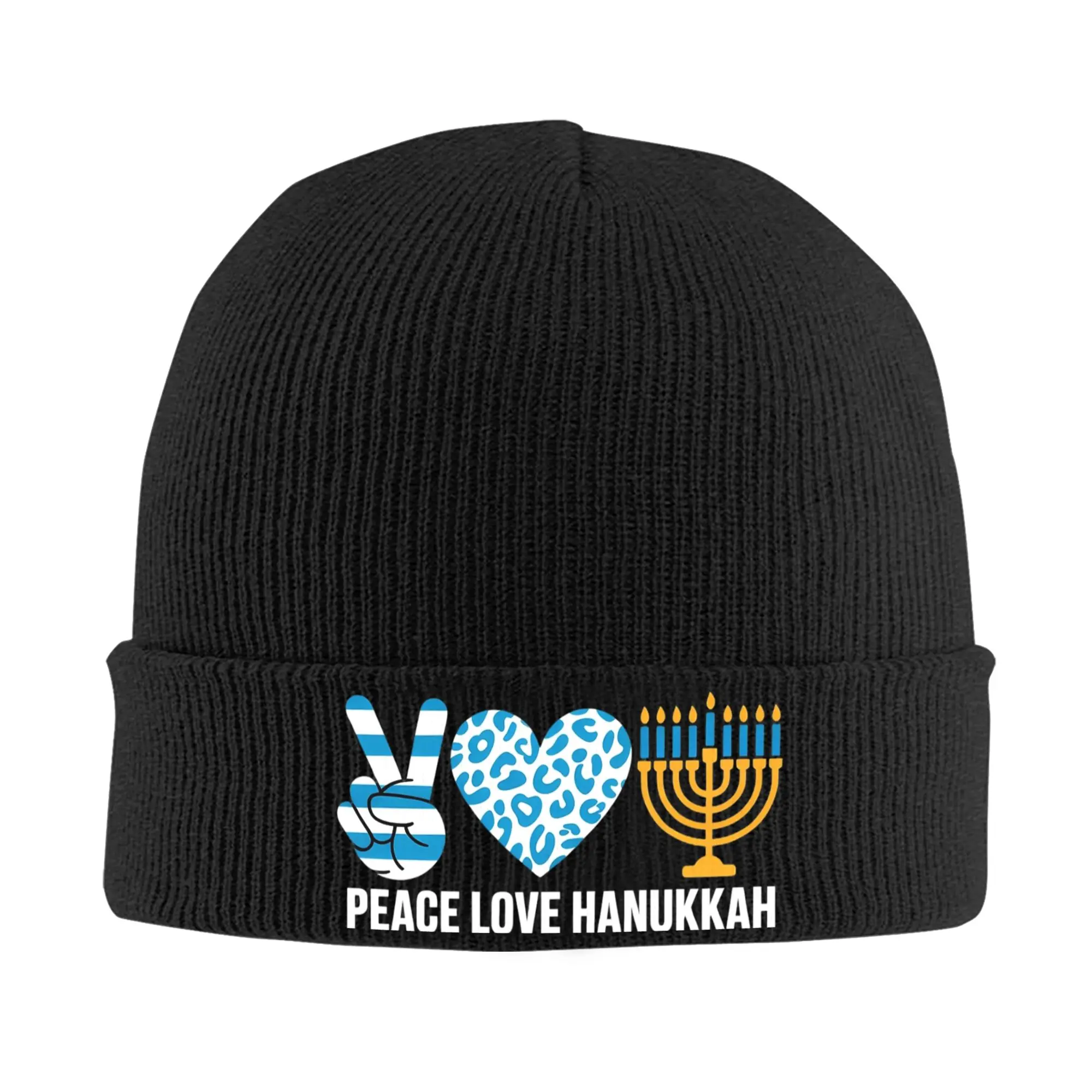 Peace Love Hanukkah Jewish Chanukah Hat Autumn Winter Beanies Fashion  Caps Men Women Acrylic Skullcap