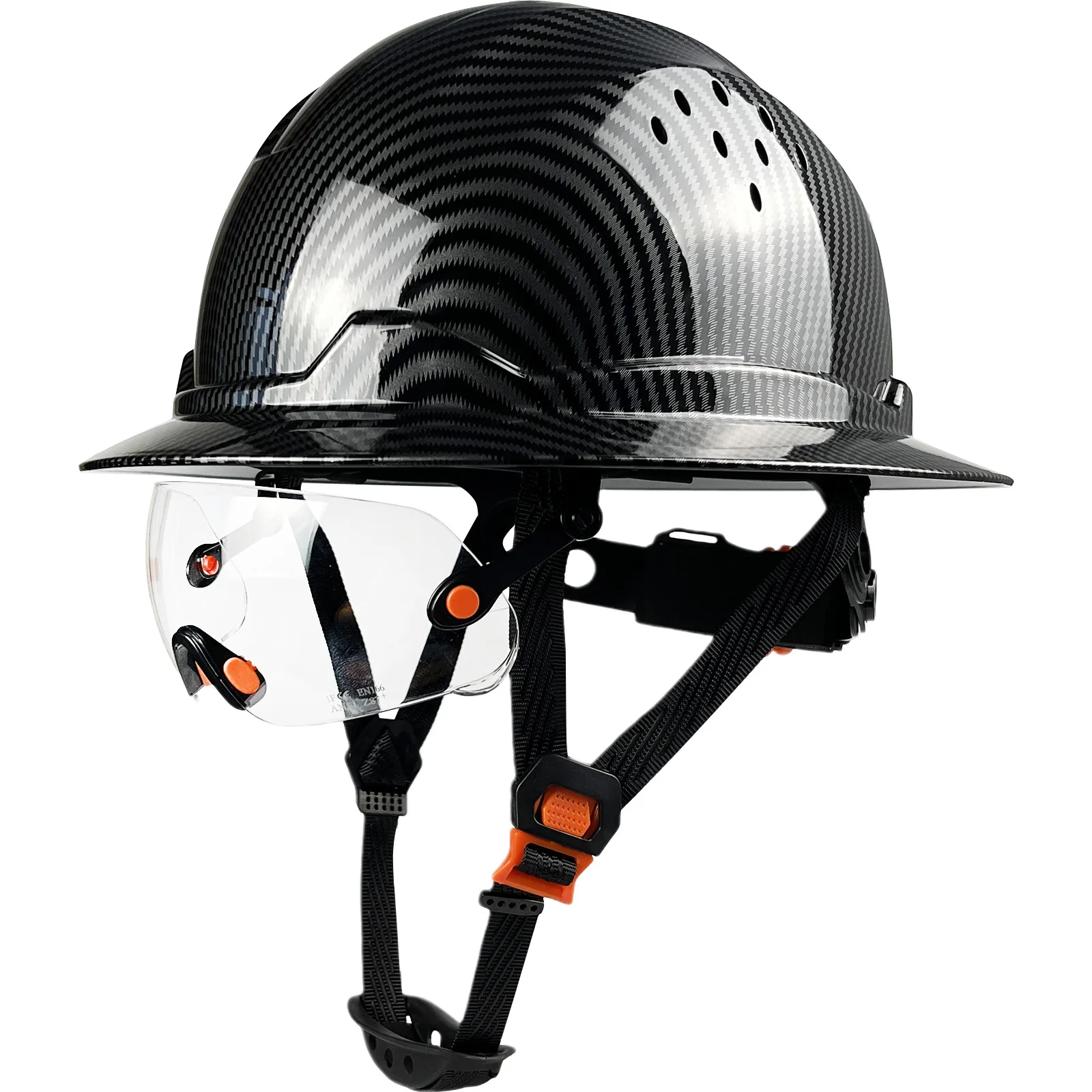 Carbon Design Full Brim Hard Hat With Visor For Engineer Safety Helmet With Goggles ANSI Head Protection Industrial Construction