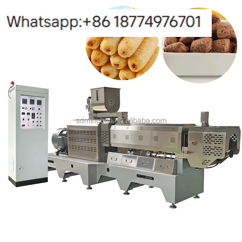 Línea de procesamiento de alimentos inflados y rellenos para hornos comerciales, máquina para hacer snacks de maíz inflado en forma de almohada, caja de engranajes del motor