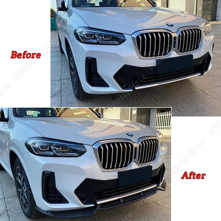 Front Bumper Splitter Lip Spoiler Diffuser Guard Body Kit Cover For BMW X3 G01 X4 G02 ix3 G08 M Pack 2021-2023+ Gloss Black ABS