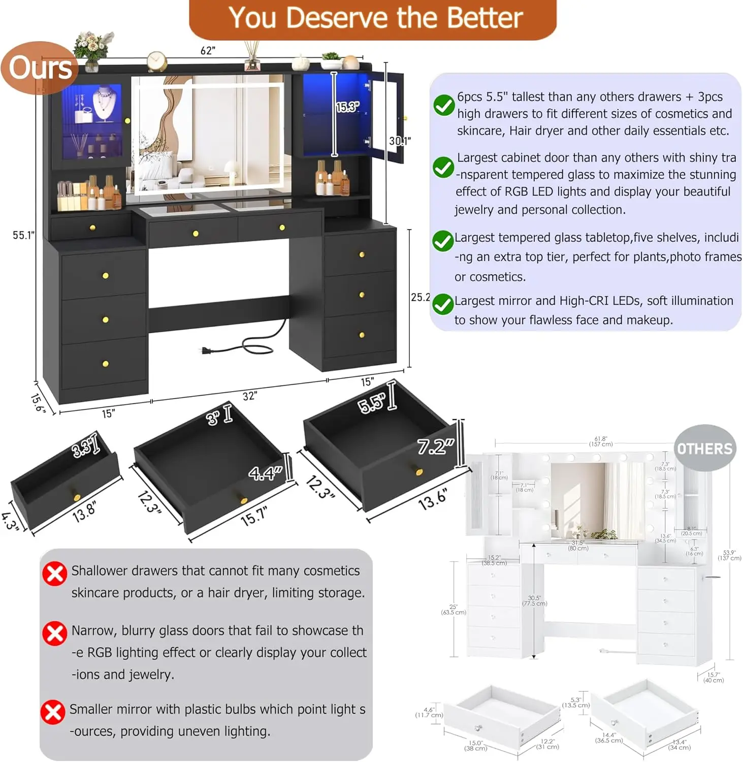 إطار سرير منجد من AMERLIFE مقاس كوين 62، سرير بمنصة فاخرة مع لوح رأسي طويل جدًا وشارع رأسي #6