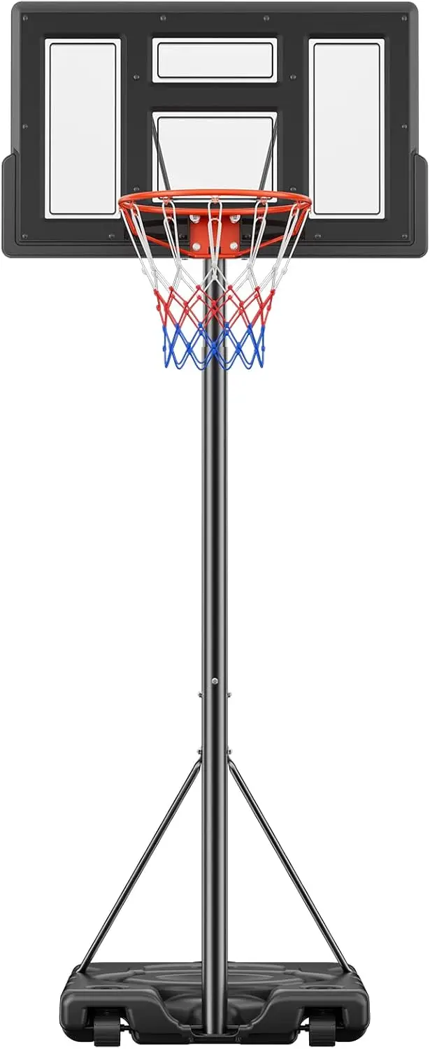 

Portable Basketball Hoop Outdoor Adjustable Height 6.1-10ft Shatterproof Backboard Fillable Base with 2 Wheels for Backyard
