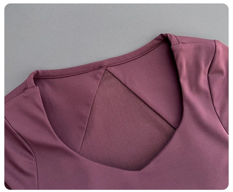 Women Deep V Mesh Back Cutout Crop Long Sleeve Yoga Top Slim Quick Dry Breathable Running Fitness Sports Tee