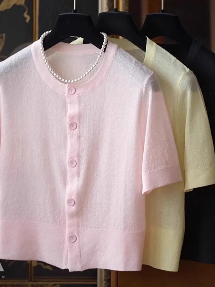 سترة مريحة ومتعددة الاستخدامات من الحرير الجليدي محبوكة مفتوحة كاجوال فضفاضة وخفيفة الوزن للعمر-Defng Top Ele Slimming irt