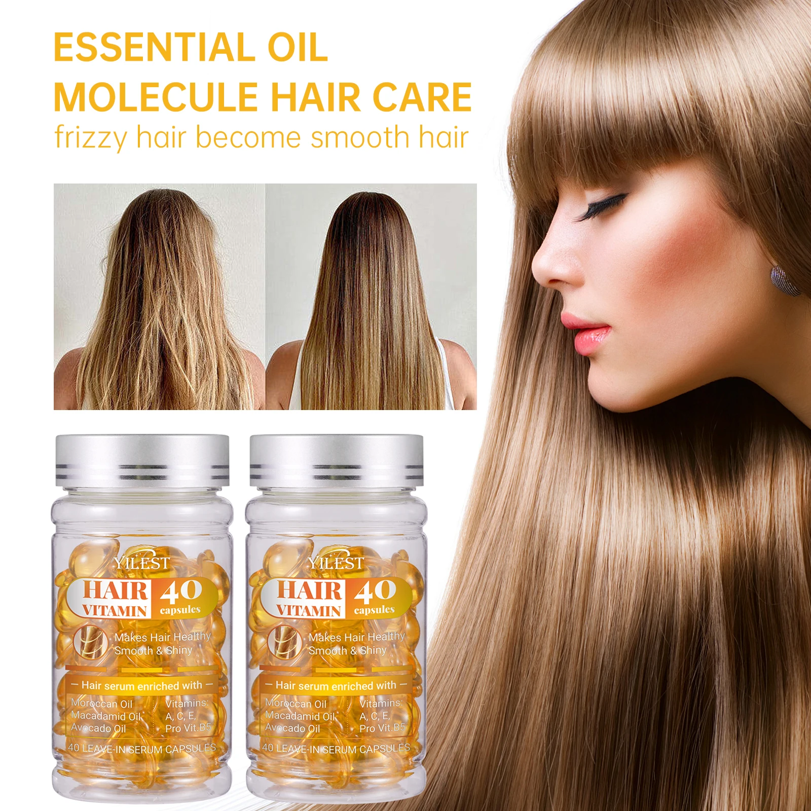 

40pc Smooth Silky Hair Vitamin Capsule Keratin Complex Oil Hair Mask Nourishing Moroccan Repair Damaged Serum Hair Care Capsule