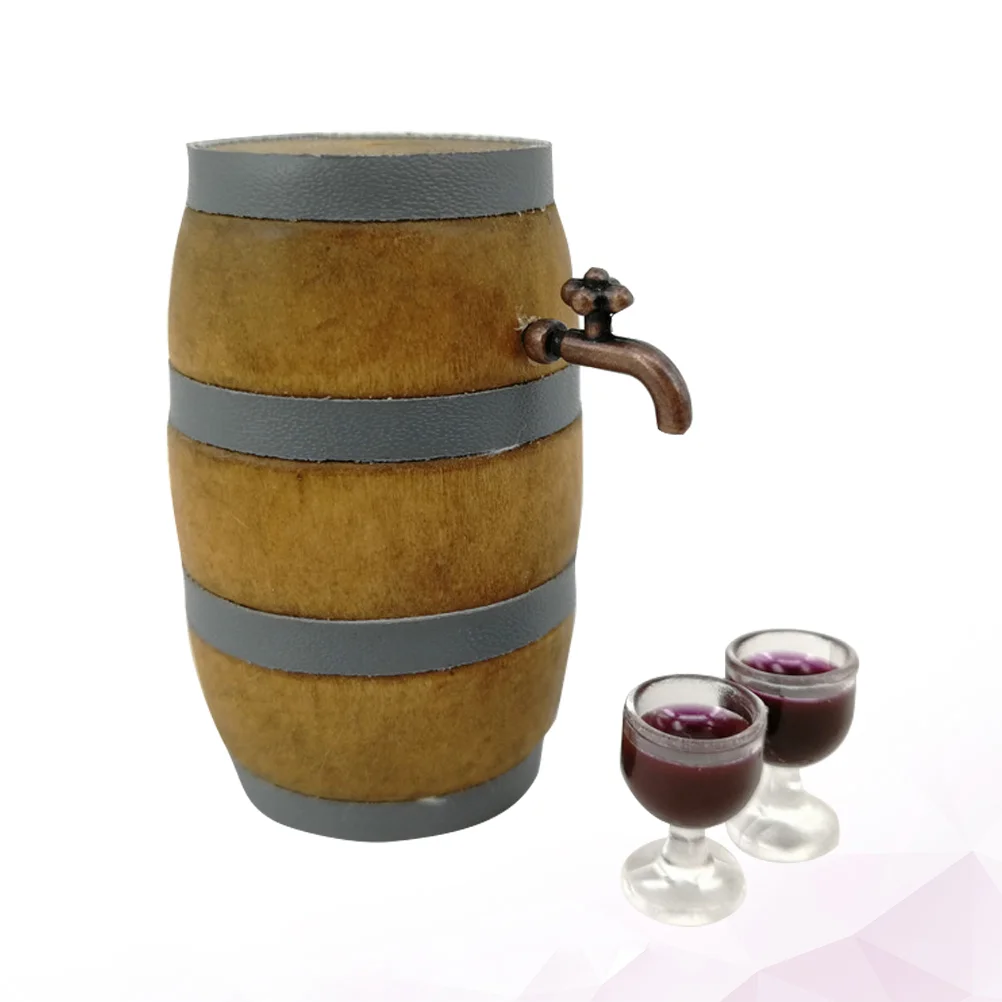 

Miniature Red Barrel Set Cellar decoration Pub Bar Decor Party Supplies with Faucet and Glass