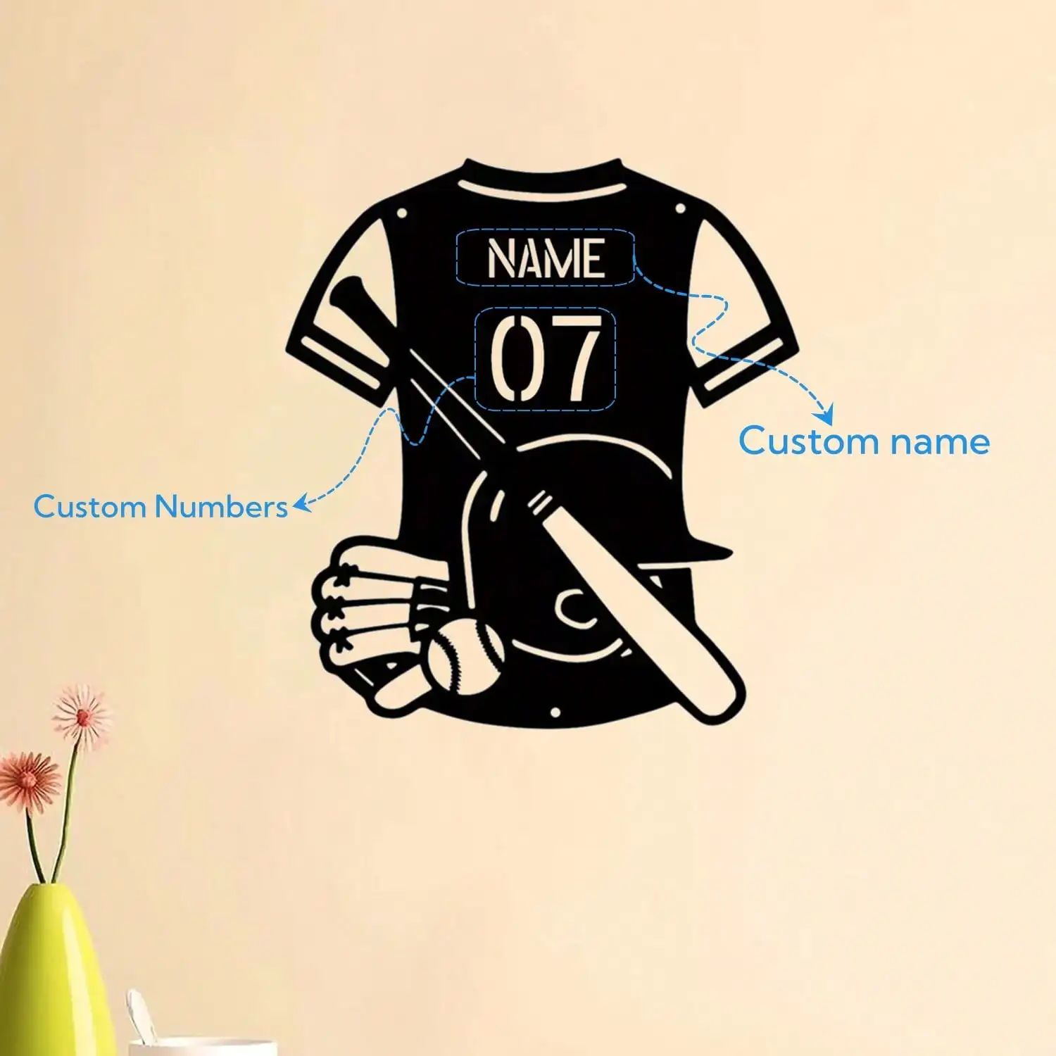 

Custom Metal Baseball Jersey Wall Art Personalized Name Number Home Decor