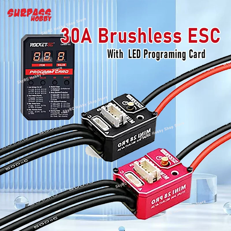 

ROCKET-RC 30A Бесщеточный ESC со светодиодной программируемой картой Combo MINI 28 Pro 2S LiPo BEC 3A 6 В/7,4 В для обновлений радиоуправляемого автомобиля 1/28 1/27