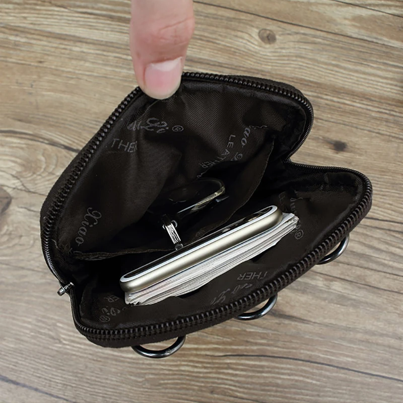 Mężczyźni Mini Crossbody Shoulder Fanny Waist Pack Genuine Leather Cell Mobile Phone Case Male Messenger Hook Belt Bag Purse — zdjęcie 6