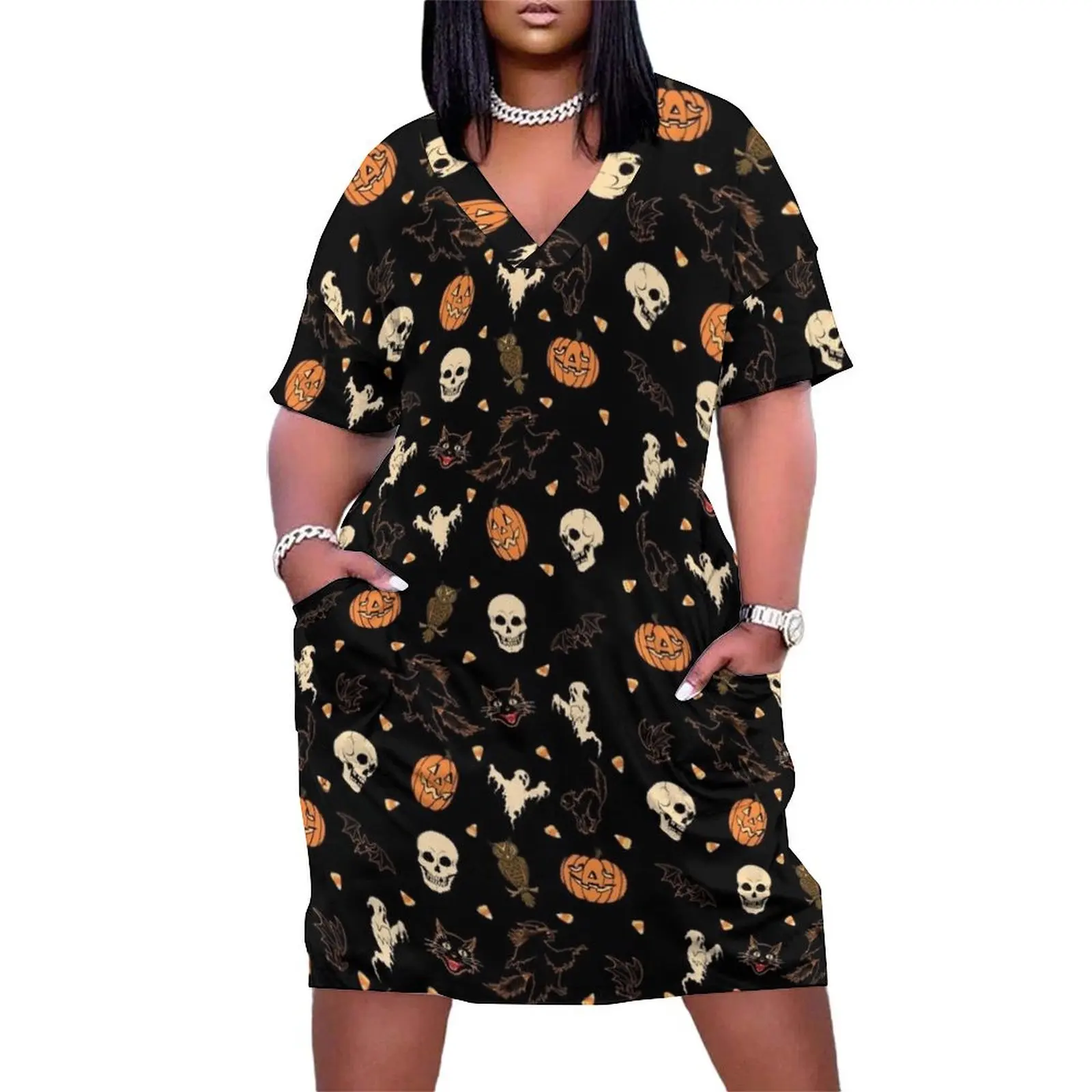 Hallowed Pattern Loose Pocket Dress summer outfits for women 2024 sexy dress Woman dresses