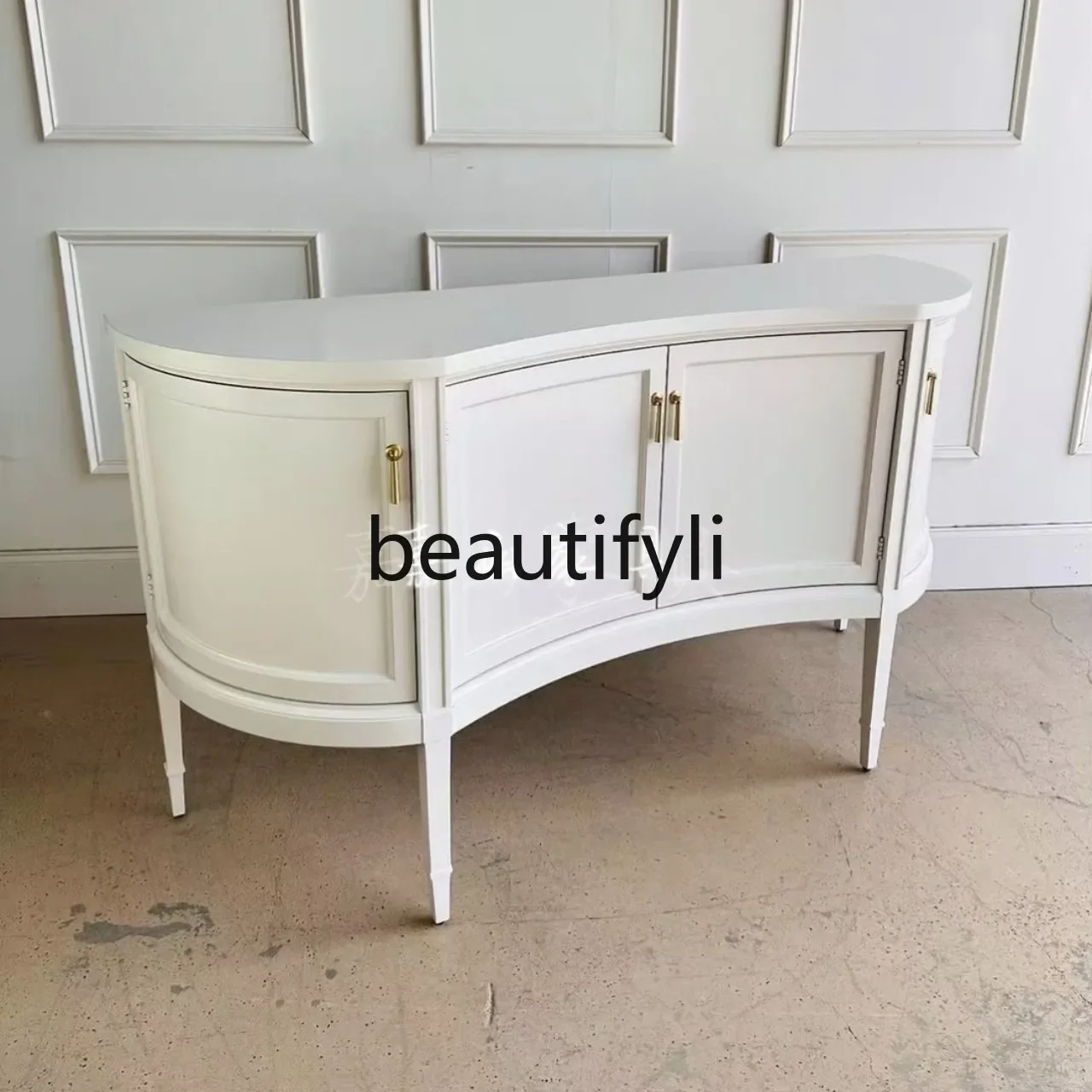 

Modern solid wood foyer, ivory white curved porch, four doors for storage, side cabinet4593