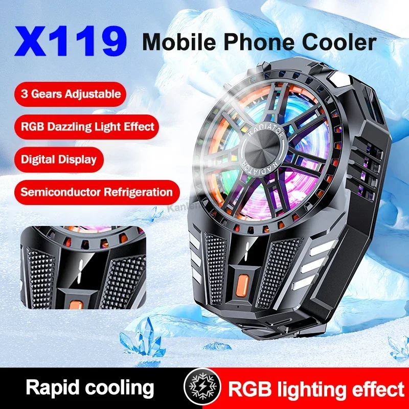 

X119 Universal Mobile Phone Cooler Semiconductor Cooling Fan Radiator Back Clip 3 Gear Adjustable Cool Heat Sink for IOS Android