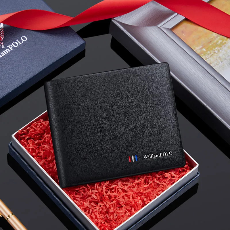 Genuine leather men's short wallet, fashionable multifunctional card holder, personalized card bag