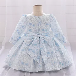 Toddler Flower Baby Girls Party Dress Long Sleeve Bow 1st Birthday Princess Kids Dresses for Girl Wedding Bridemaid Prom Vestido