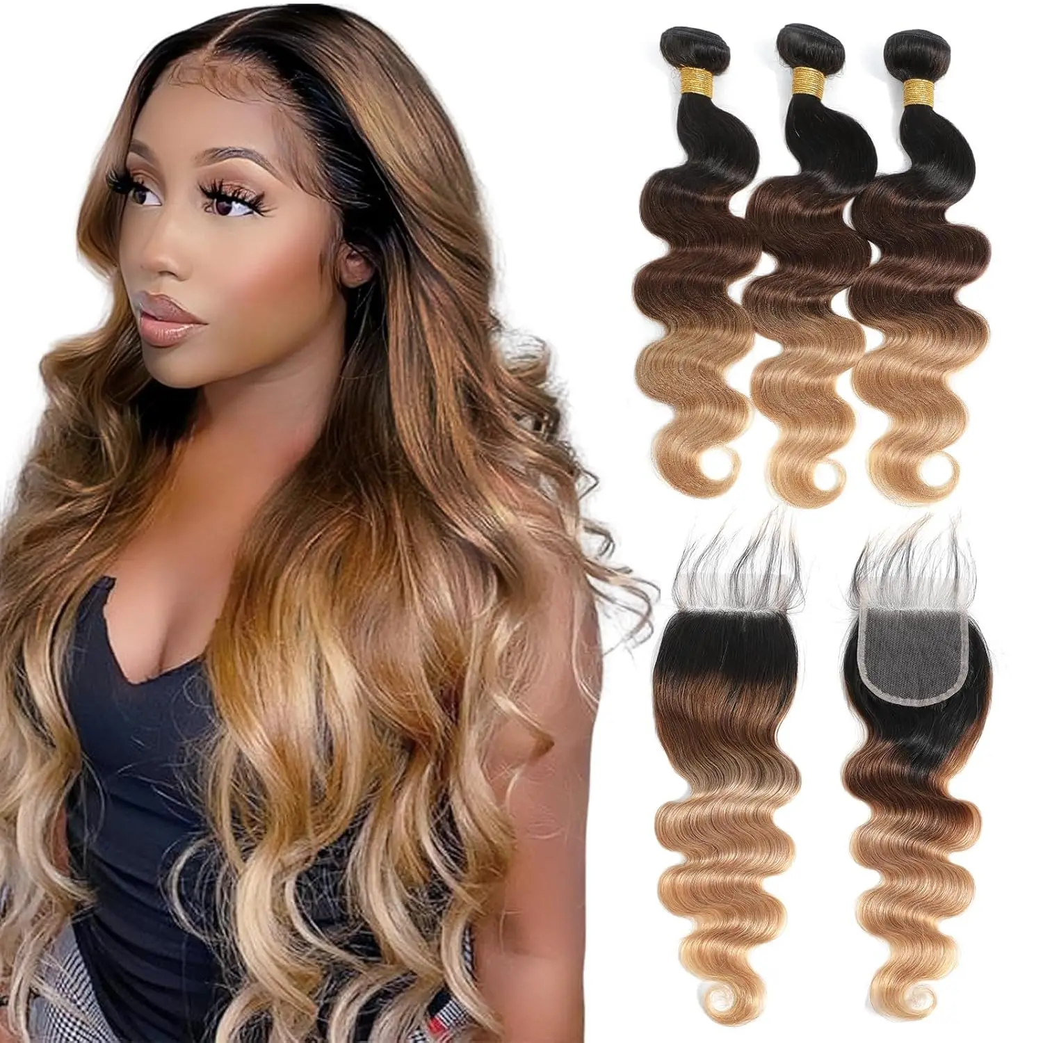 

highlight 12A Body Wave Human Hair Bundles with 4X4 Closure Honey Blonde Human Hair Bundles 100% Burmese Virgin Raw Hair Bundles