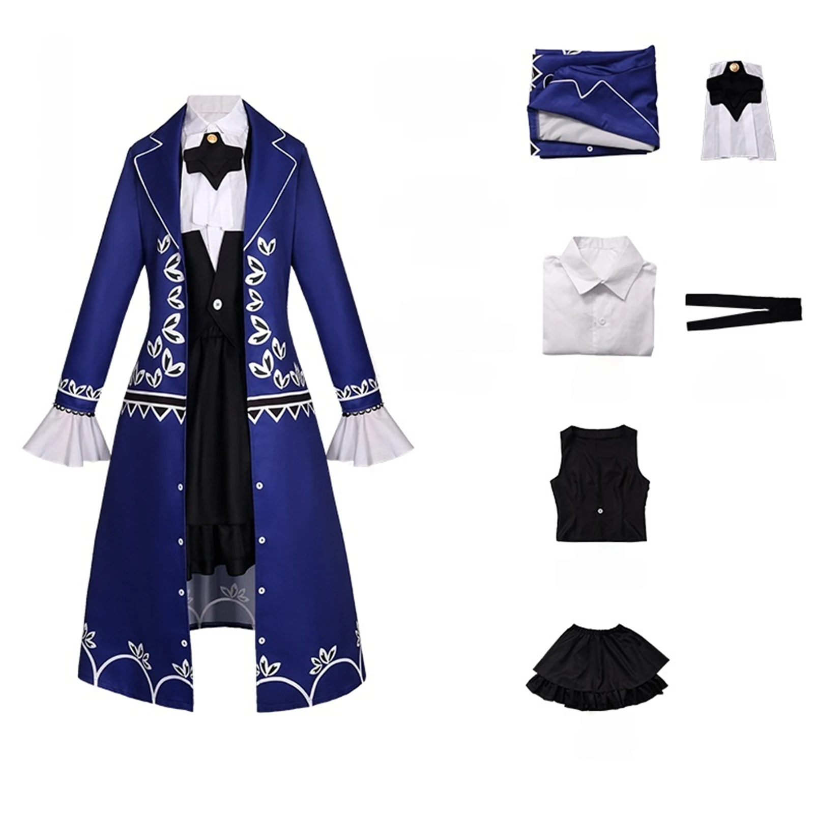 

Library Angela Cosplay Costume Game Girl Blue Palace Tailcoat Shirt Short Skirt Set Medieval Dress Halloween Carnival Party Set