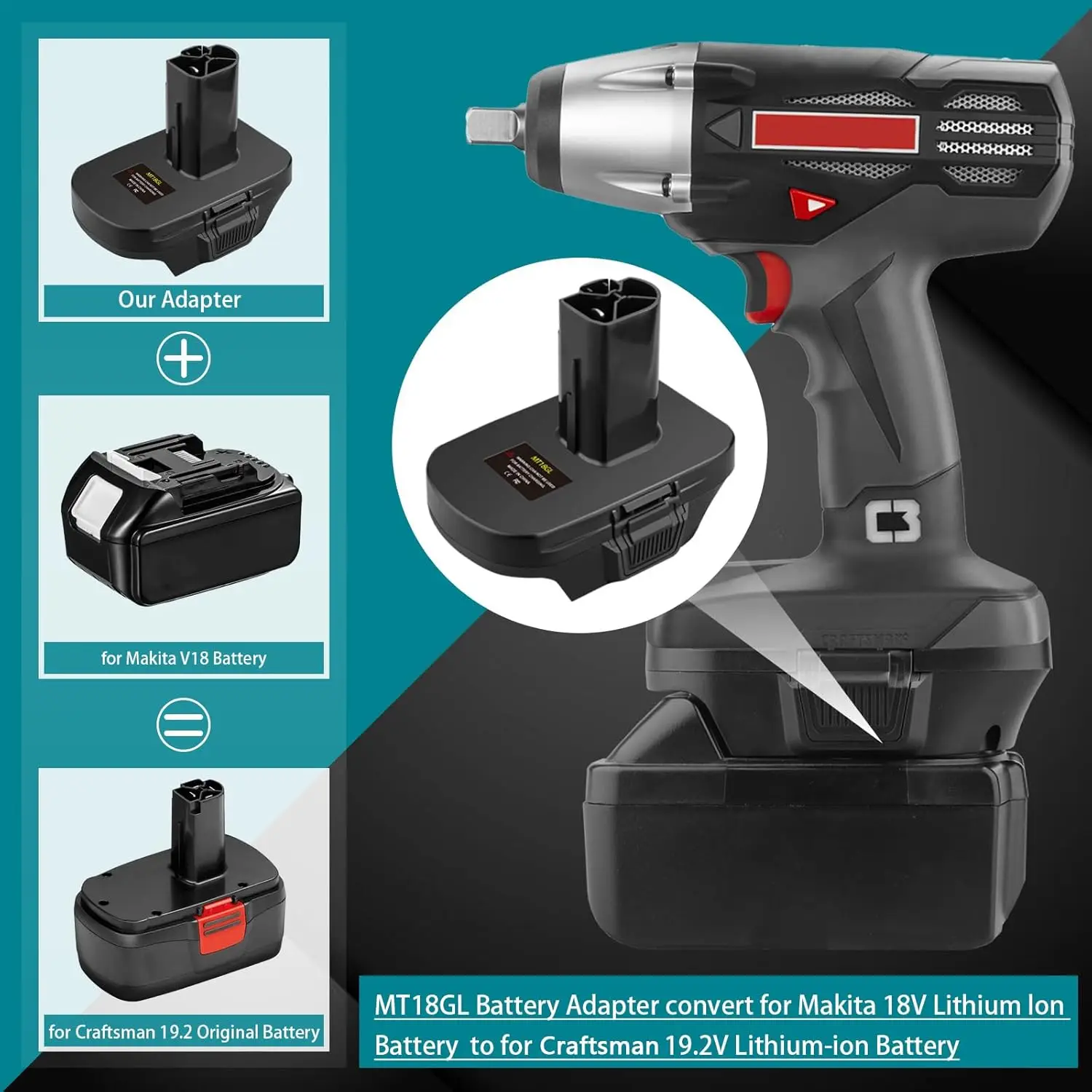 

MT18GL Battery Adapter for Craftsman Power Tools, for Makita 18V Lithium ion Battery Convert to for Craftsman 19.2 Volt Battery