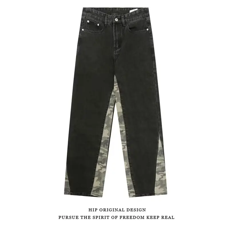 2026 Cooles Design Camouflage Patchwork Gerade Herren-Jeans Y2K Kleidung Hip-Hop Gewaschene Schwarze Lässige Lange Hosen Ropa Hombre – Detail 16