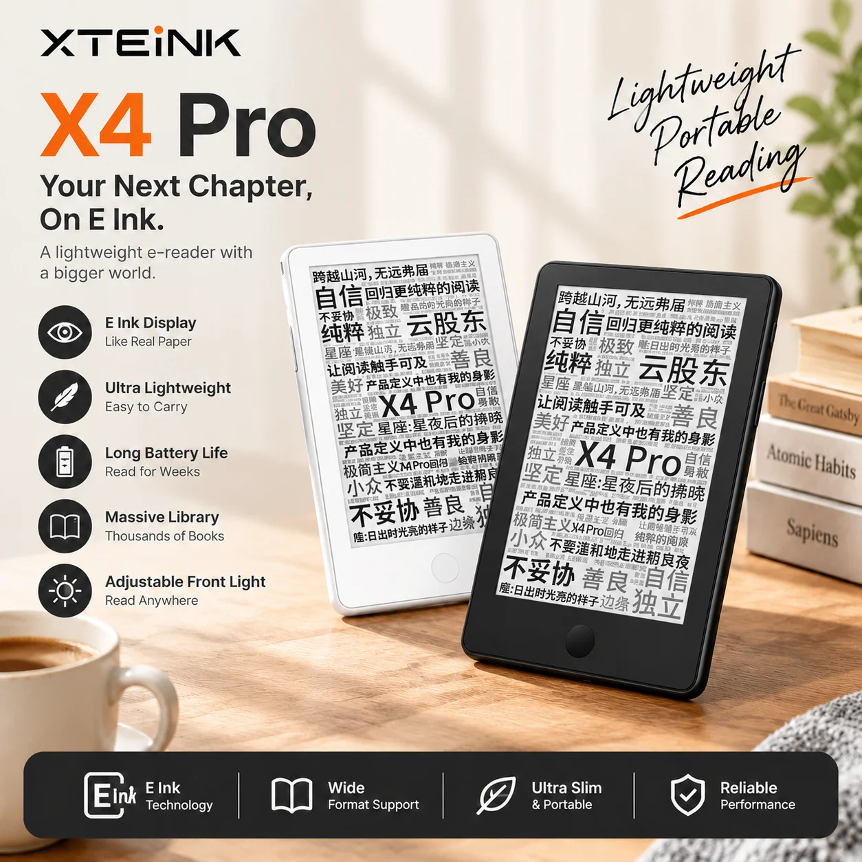 XTEINK X4 Pro Mini E Ink Reader Portable Pocket E-paper Ebook Reader Touch Display Built-in Front Light For Daily Reading