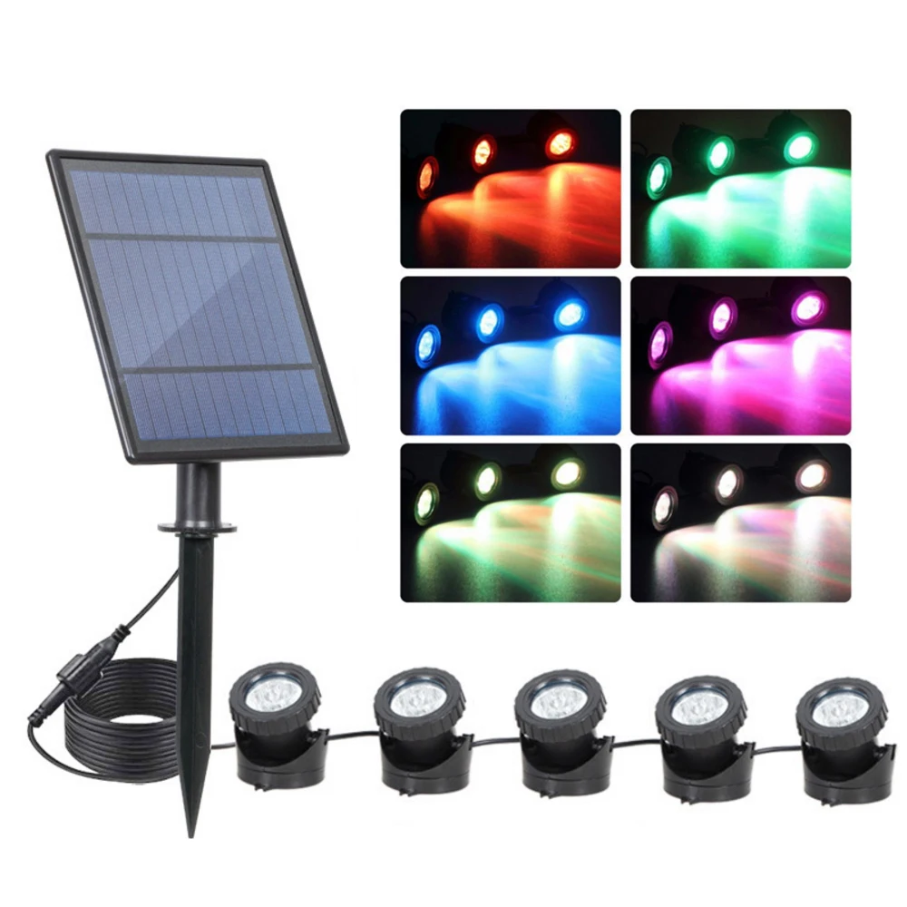 

Solar RGB LED Underwater Lamp Changeable Spotlight IP68 Waterproof Spot Light Swimming Pool Fountains Pond Aquarium Light