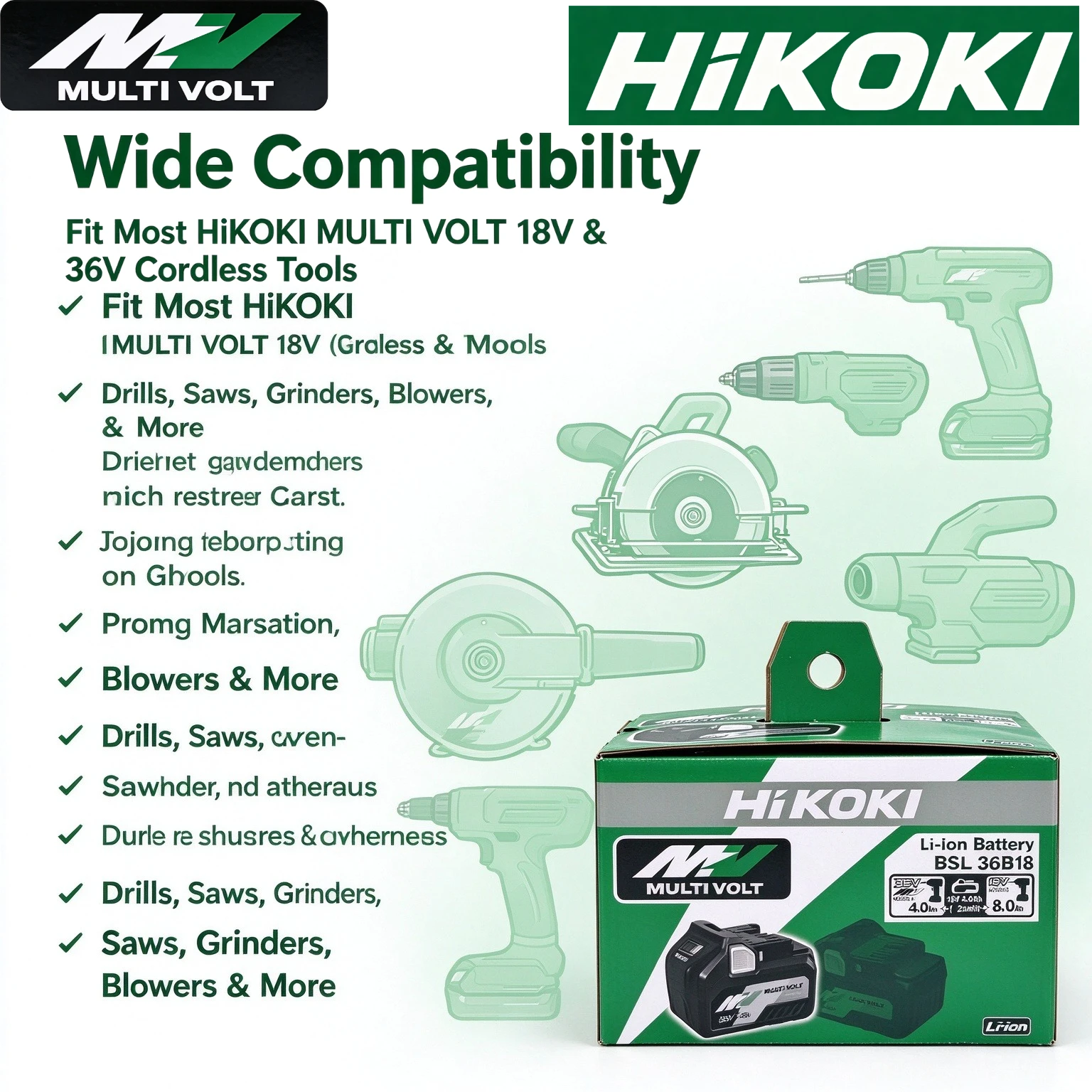 HiKOKI Hitachi 8.0Ah 18V/36V Lithium Battery,dust‑resistant Inner Circuitry,cooperate with DS18DG for Carpentry Constructing Job