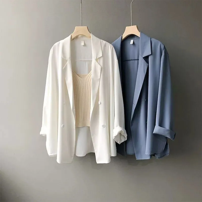 Womens Spring Summer Down Full Long Sleeve Chiffon Blouse Autumn Blazer Button Outwear Suit Cardigan Female