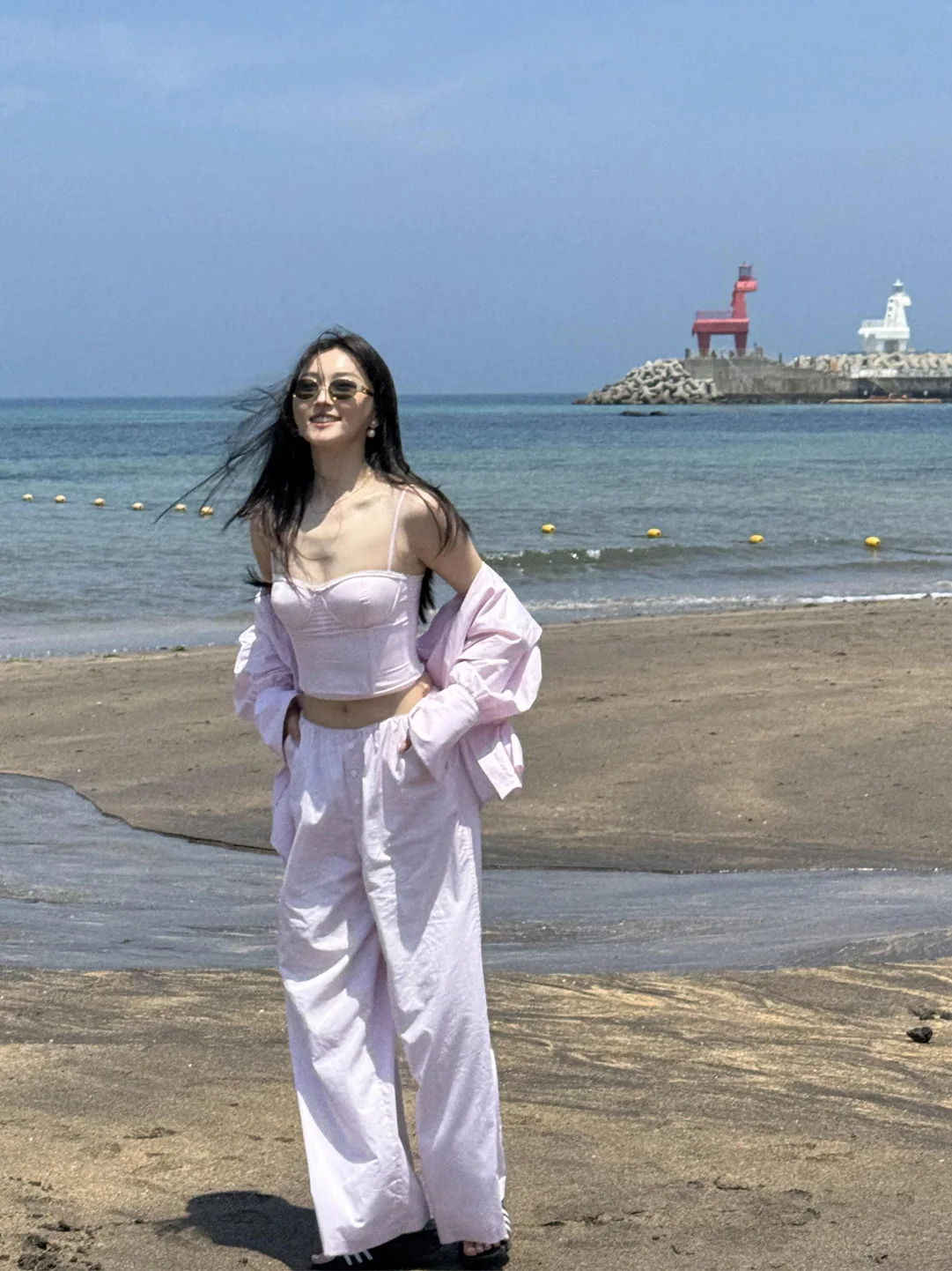 

Elegant Pink Long Sleeve Shirt Women's Fashion Casual Versatile High Waist Pants High-End Feeling Set Spring Commute Style