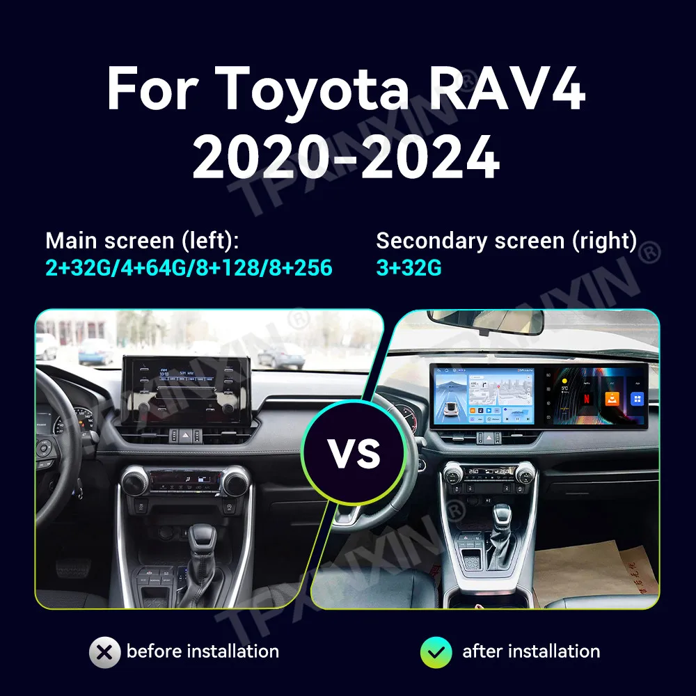 For Toyota RAV4 2020~2024 Qualcomm Android Carplay Dual Screen Car Radio Stereo Automotive Multimedia Player GPS Navi Head Unit