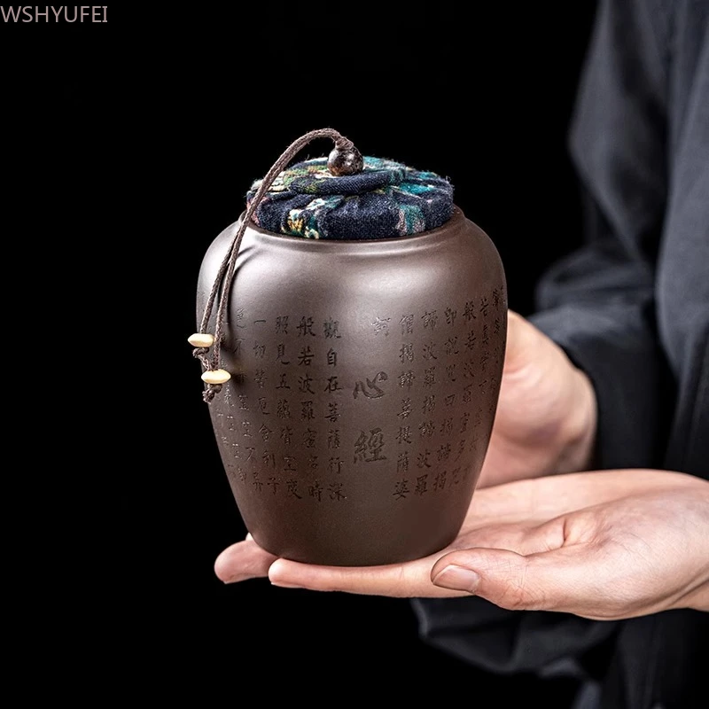 Heart Sutra/Ceramic Bone Ash Jar with Scriptures, Cat Memorial, Cremation Urns for Human Ashes,small Size---9CM X11.3CM