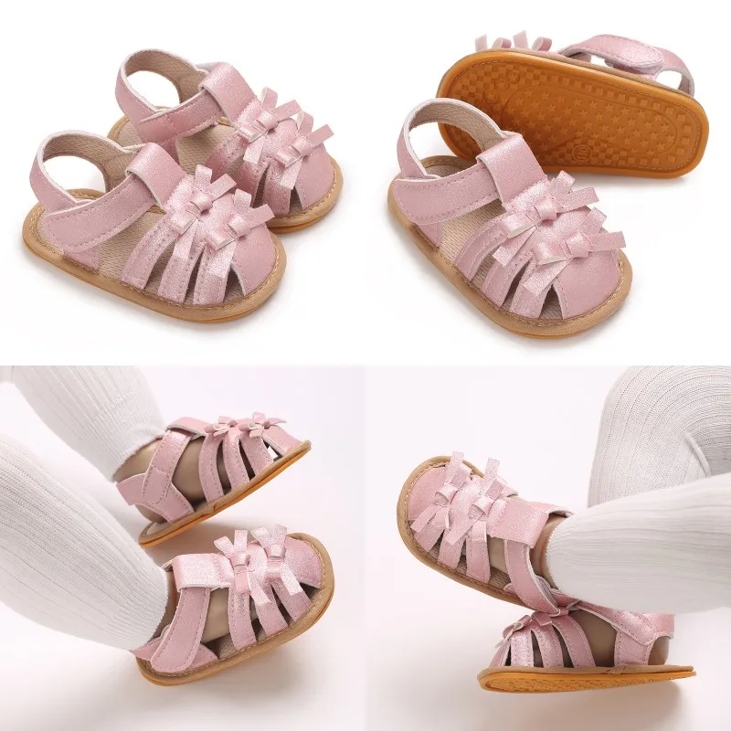 

Cute Bow Princess Shoes Summer Hollow Breathable Closed Toe Anti Kick Sandals for Infants 0-18 Months First Step Shoes