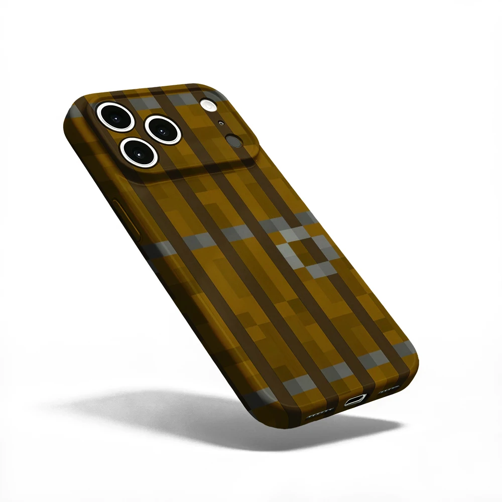 Brown Wood Pixels Phone Case For iPhone 17 16 15 14 13 12 11 Pro Max Air 16e 7 8 Plus XS Max X XR Hard PC Bumper Cover view 2