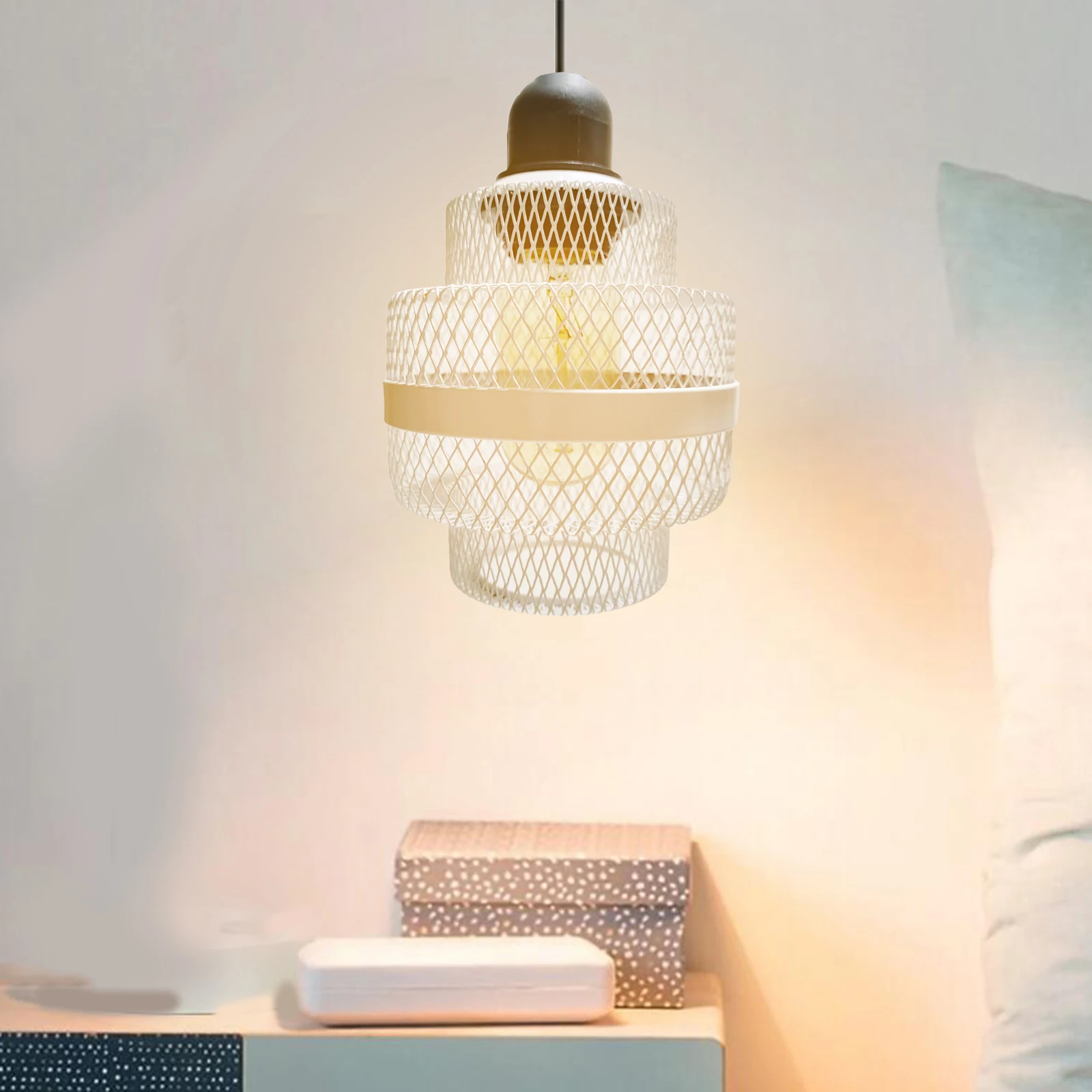 Hanging Pendant Light Lampshade Frame Metal Wire Light Cage Cover Lamp Holder for Home Bar Office Restaurant Bedroom Dining Room