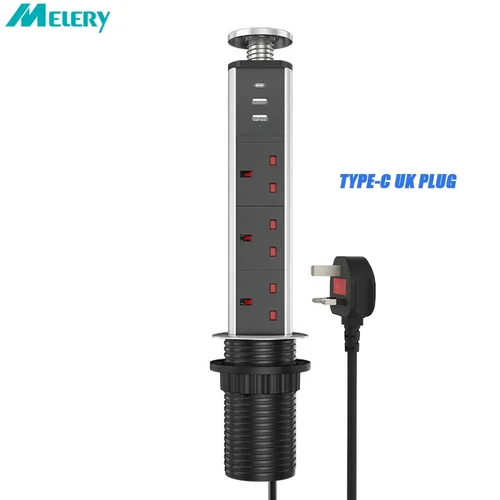 영국 전기 플러그 USB C타입 충전 팝업 소켓, 숨겨진 테이블 풀 파워 스트립, 가정 책상 사무실 주방용 유선 익스텐션 