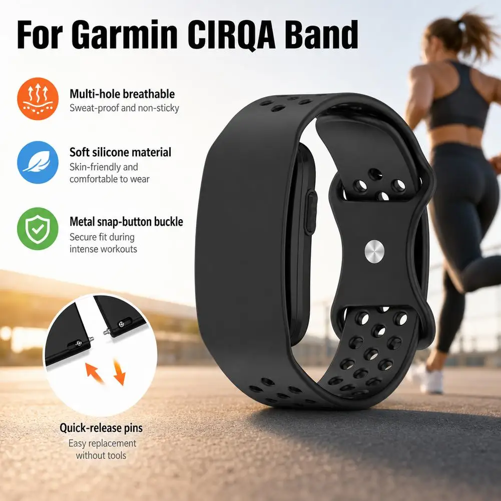 Pulseira de silicone para relógio inteligente Garmin CIRQA, respirável, para uso em atividades desportivas. Acessório para o monitor de atividades fís
