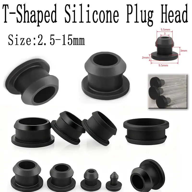 20/10/5 Pcs Black Silicone Rubber T-Type Plug Cap 2.5mm-15mm High Temp Tube End Cap for Pipe Protection Cover