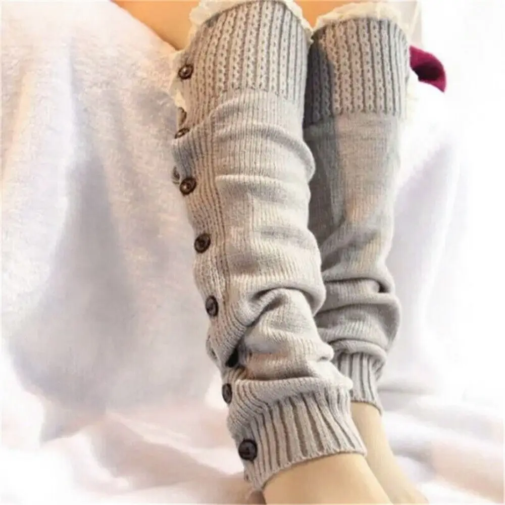 Women Leg Warmers Knitted Boot Socks Lace Knee High Long Socks Warm Elastic Winter Foot Covers