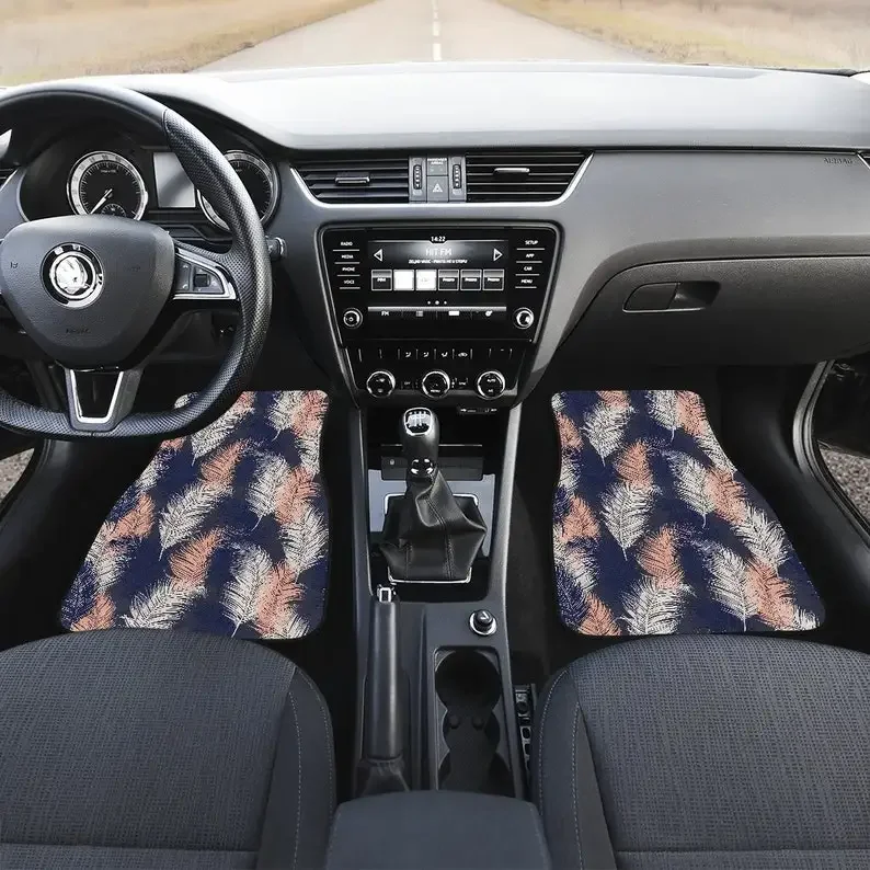 

Peach Feathers Navy Car Floor Mats Set, Front and Back Floor Mats for Car, Car Accessories