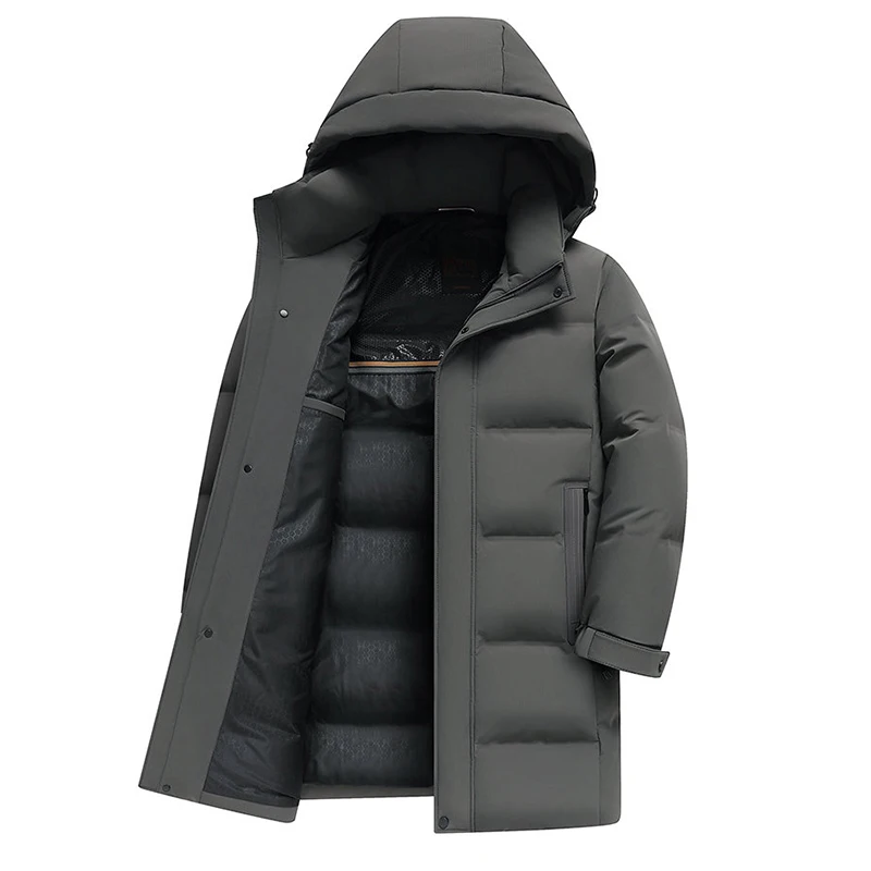 Casual Men's Warm Hooded Duck Down Jackets 2025 Winter Street Wear Solid Windproof Mid-Length Puffer Coat Outdoor Thicken Parkas