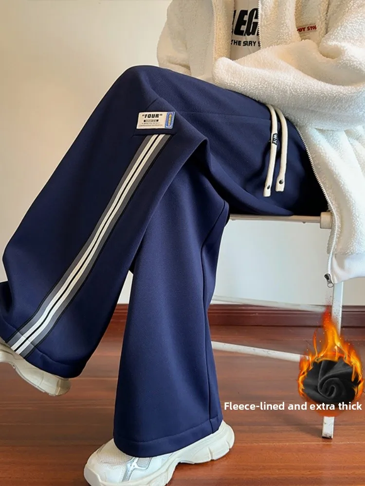 

Модные зимние спортивные брюки для подростков: свободный прямой крой, на флисовой подкладке, с полосатым дизайном, удобные, с эластичным поясом, повседневные...