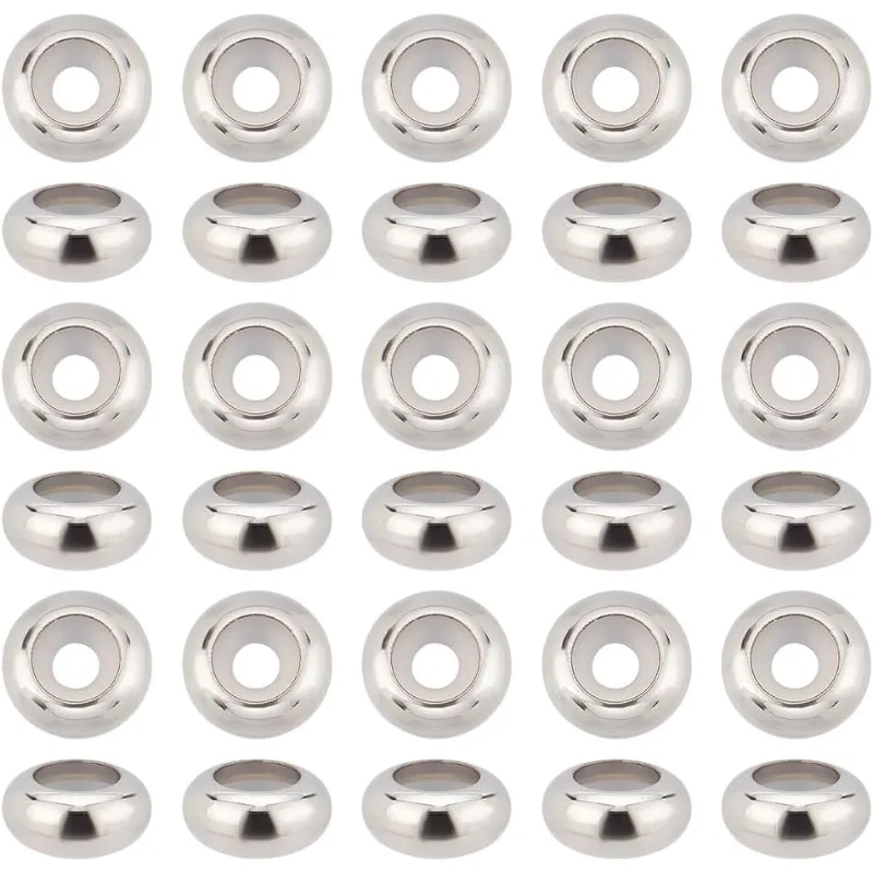 35pcs Stopper Beads 304 Stainless Steel Spacer Beads 10mm Rubber O Rings Insert Rubber Locating Ring for DIY Bracelet Necklace