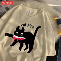Summer Cotton Women'S T-Shirts Surprised Black Cat Printing Streetwear Breathable Oversize O-Neck Casual Street Female Clothes