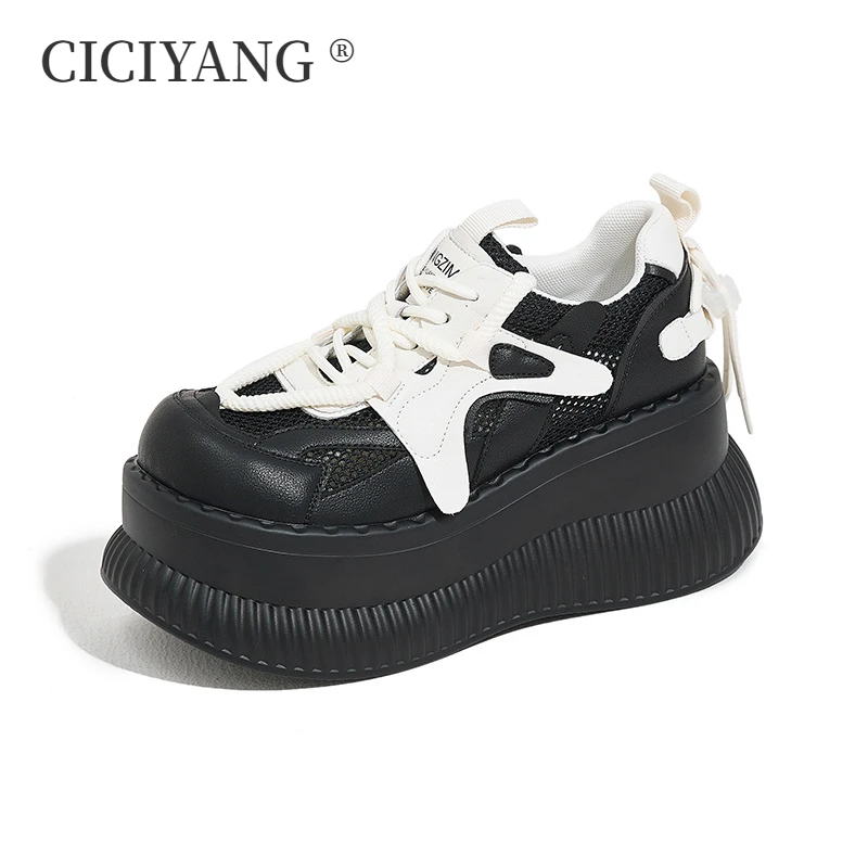 

CICIYANG Sneakers Women 2024 New Mesh Breathable Women Summer Shoes Ladies Sports Sandals Platform Lace-up Fashion White Shoes