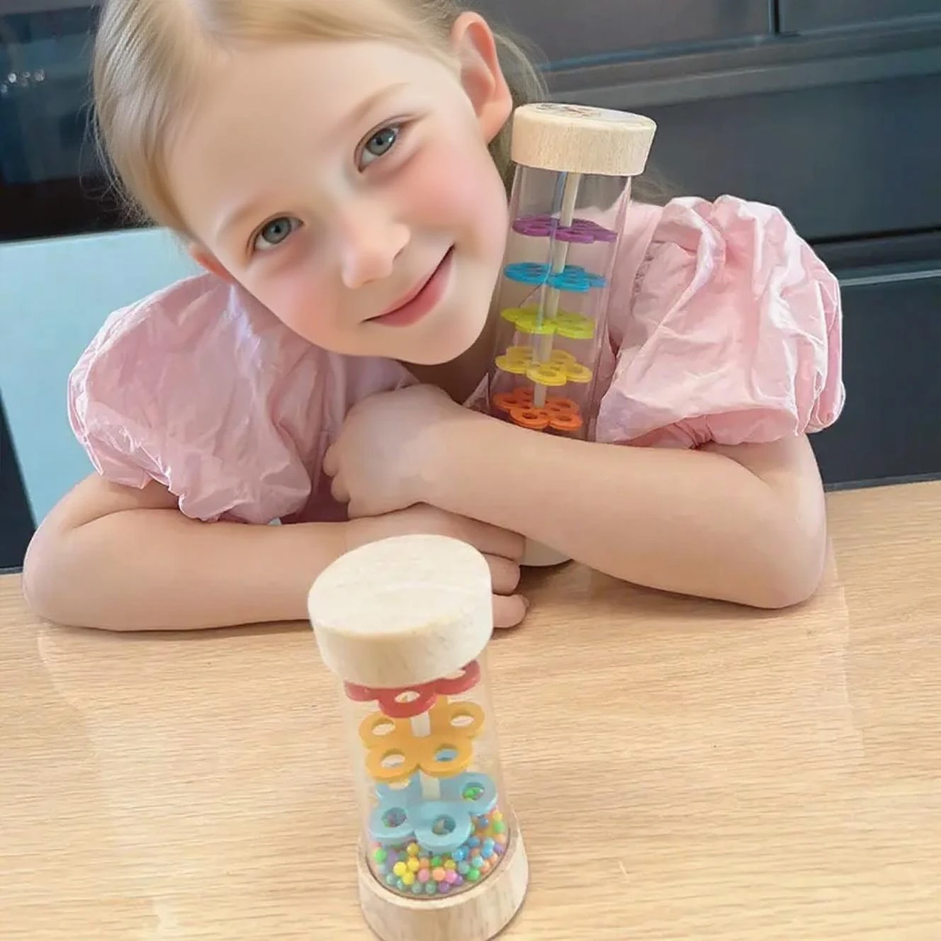 مونتيسوري الطفل المطر عصا قوس قزح الساعة الرملية المطر الموسيقى حشرجة الموت الطفل لعبة تعليمية المطر ألعاب مونتيسوري الحسية للأطفال #5