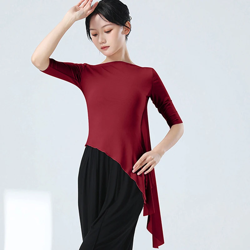 

Classical Dance Practice Clothes For Women New Style Spliced ​​Mesh Dance Clothes Mid-sleeve Tops Chinese Dance Adult Floating