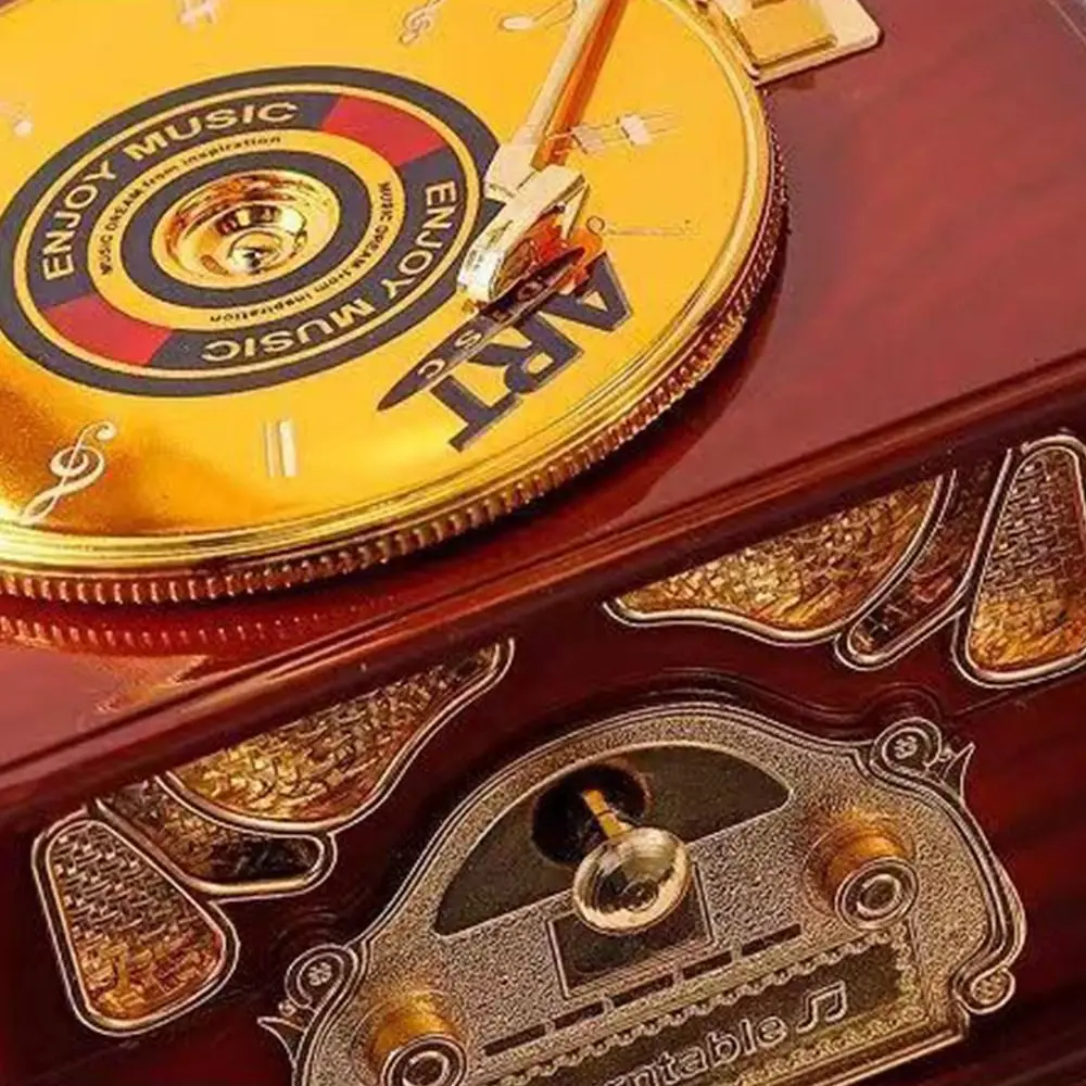Vintage Style Gramophone Music Box with Drawer White Brown Phonograph Music Box European-style Design Gramophone Model