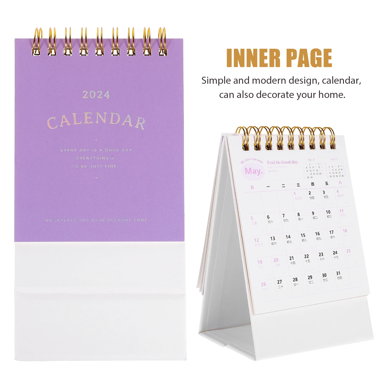 

1pc Desktop Thick Paper Smooth Writing Daily Use Tabletop Desk Calendar Office Accessories Decorative Standing Calendar 2024