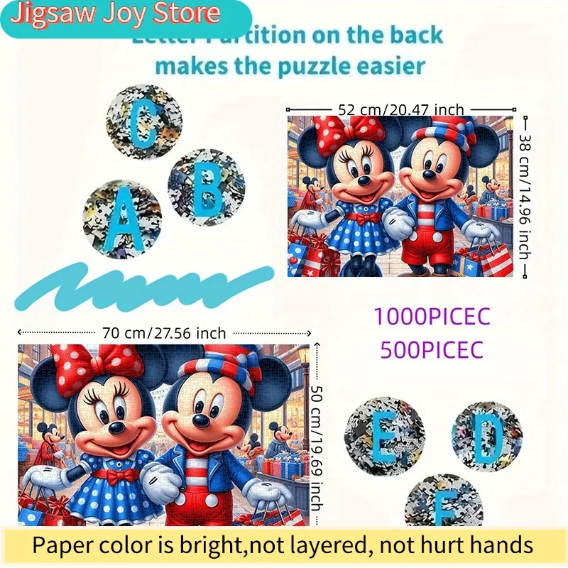 จิ๊กซอว์กระดาษ 500 ชิ้น/ชุด ลายมิกกี้และมินนี่ ช้อปปิ้งสตรีท จับมือกัน ดีไซน์กระดาษแข็งสีขาว หนา ทนทาน ยอดนิยม งานประณีต