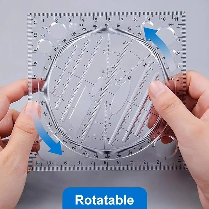 1pc Multifunctional Drawing Architect Stereo Geometry Ellipse Drafting Scale Ruler Measuring Tool