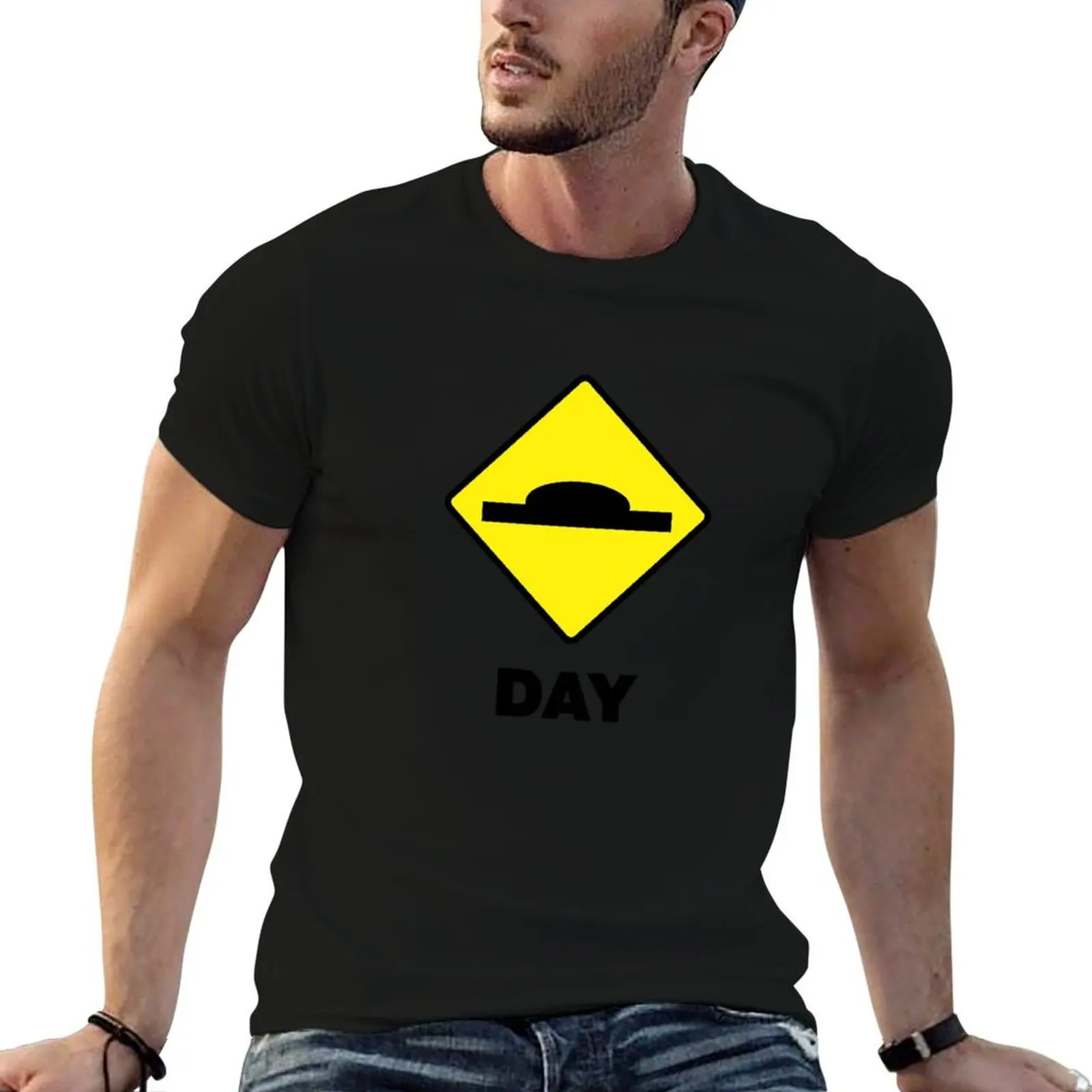 Hump Day Yellow and Black Sign T-Shirt cotton man t-shirts clothes mens funny t shirts